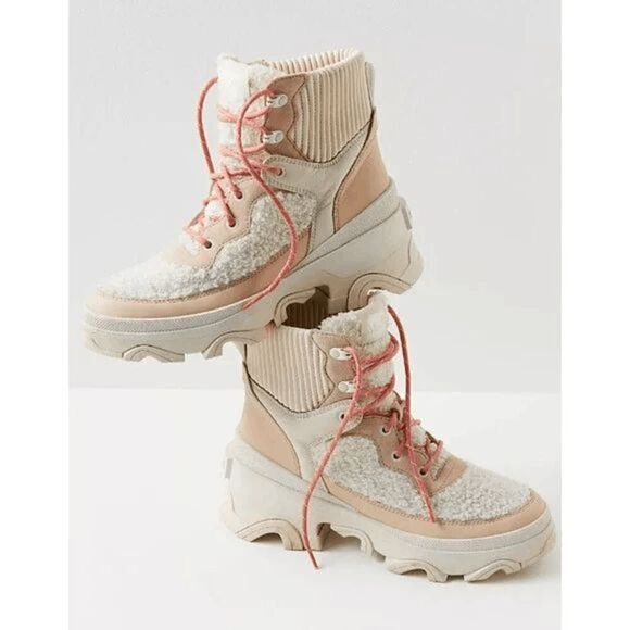Sorel Brex Cozy Lace Up Boots White Cream Pink Size 7 Winter Boot NEW with Tags - Picture 9 of 11